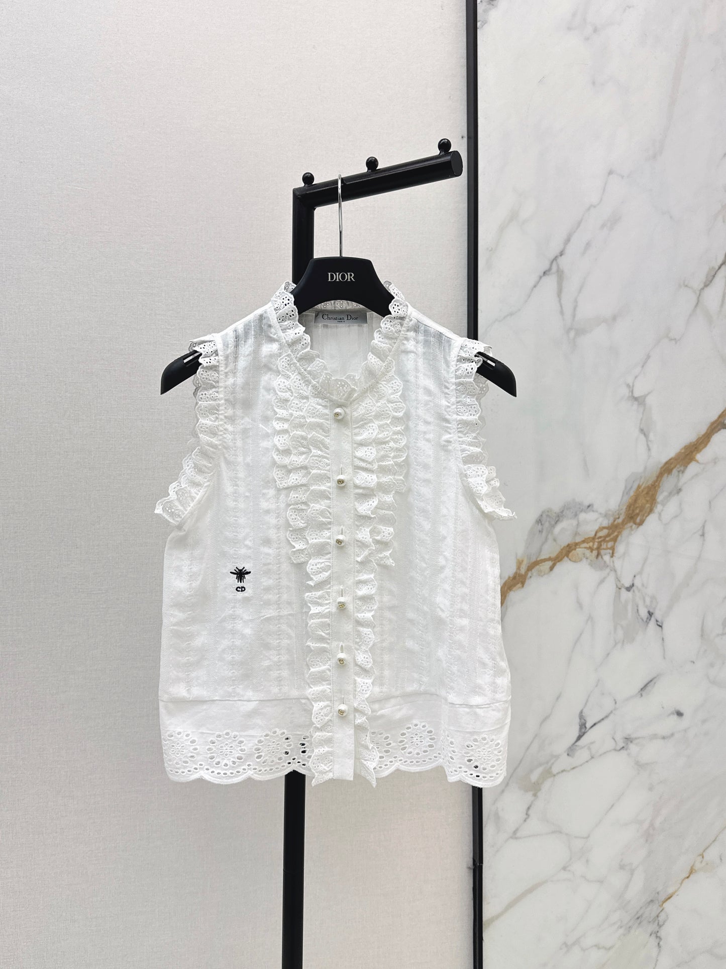 26ss Embroidered Ruffled Trim Vest