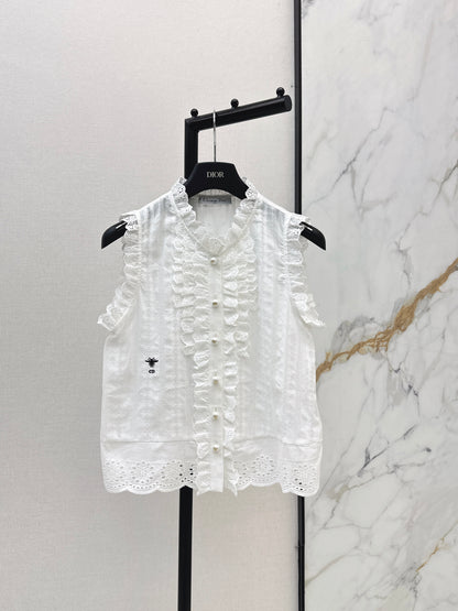26ss Embroidered Ruffled Trim Vest