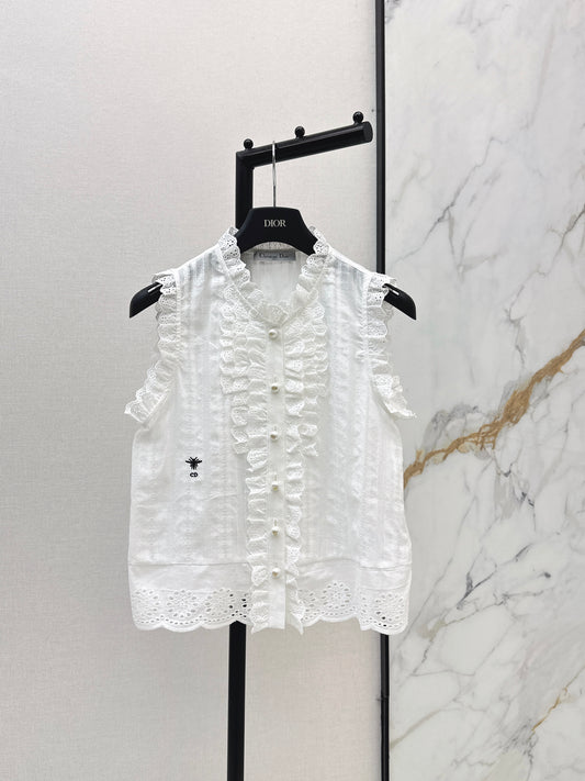 26ss Embroidered Ruffled Trim Vest