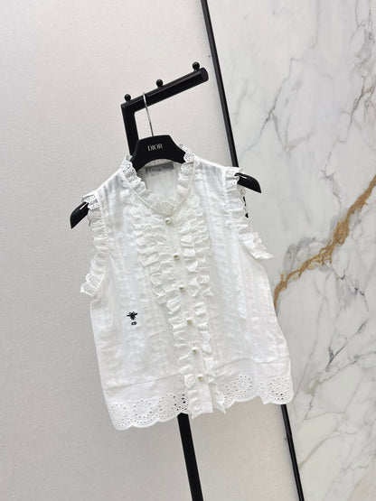 26ss Embroidered Ruffled Trim Vest