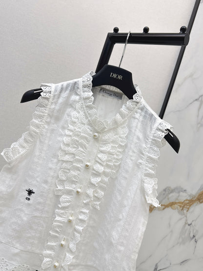 26ss Embroidered Ruffled Trim Vest