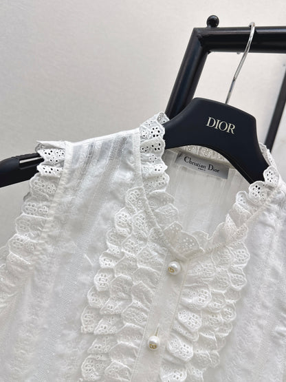 26ss Embroidered Ruffled Trim Vest