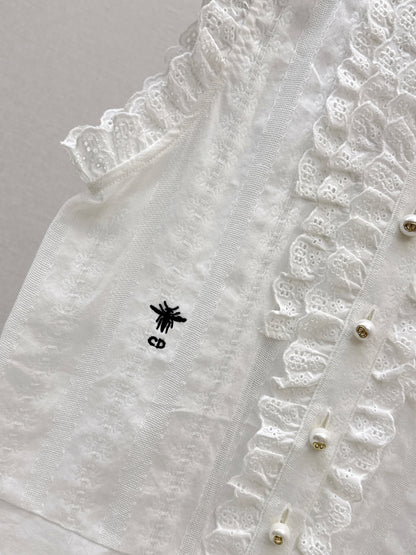 26ss Embroidered Ruffled Trim Vest
