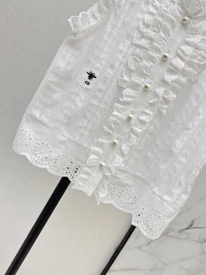 26ss Embroidered Ruffled Trim Vest