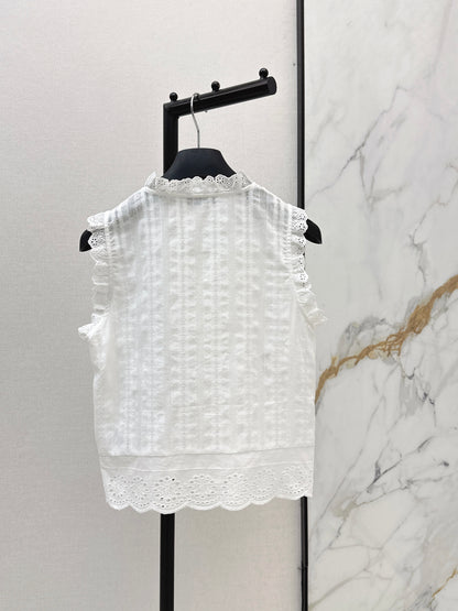 26ss Embroidered Ruffled Trim Vest