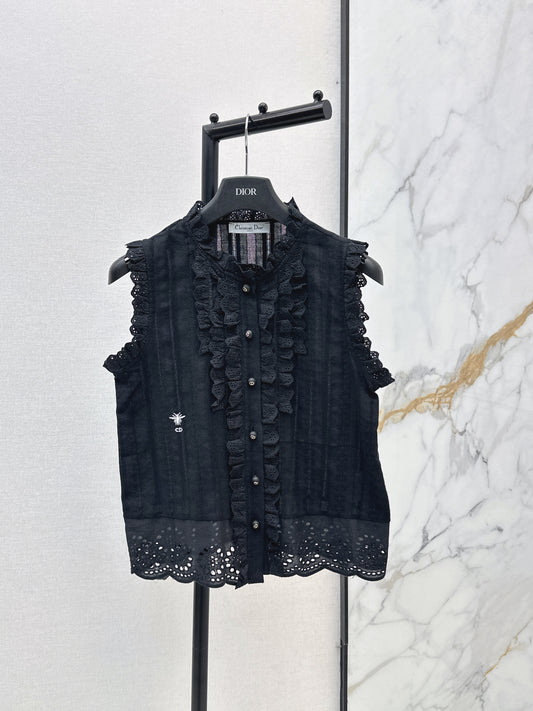 26ss Embroidered Ruffled Trim Vest