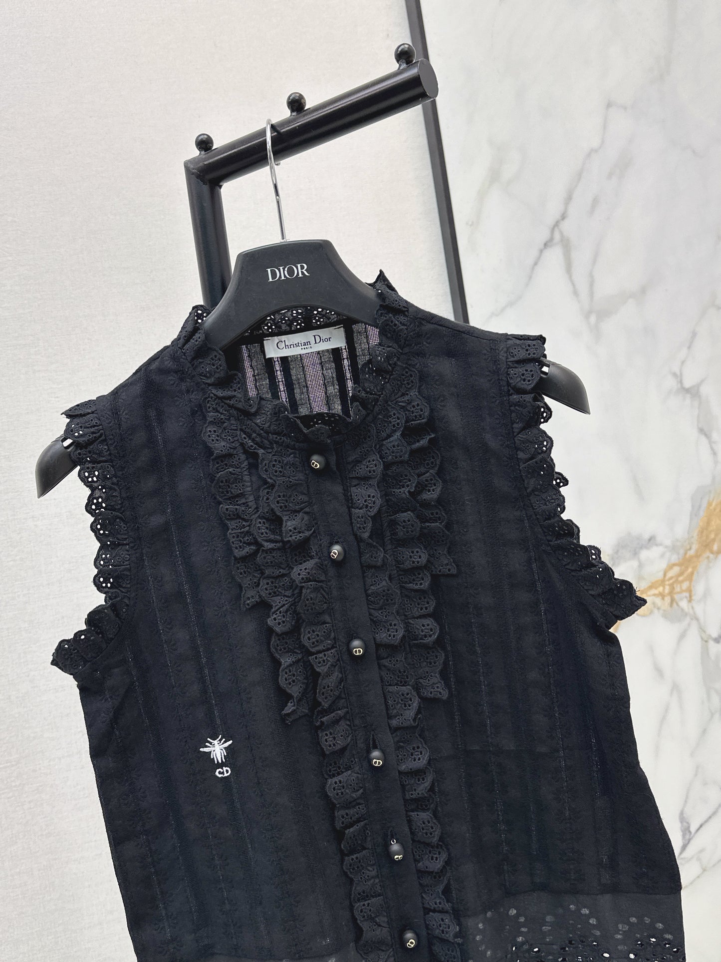 26ss Embroidered Ruffled Trim Vest