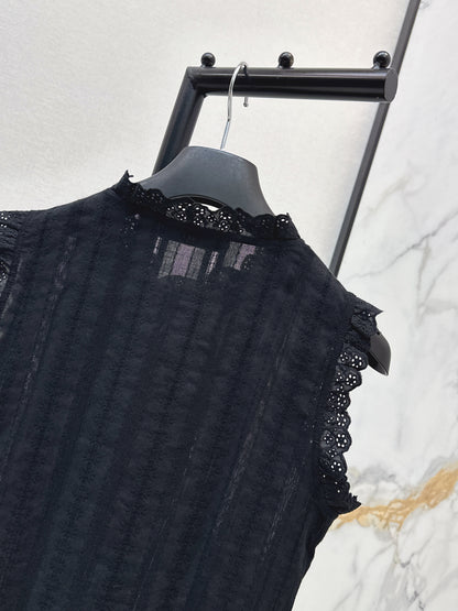 26ss Embroidered Ruffled Trim Vest