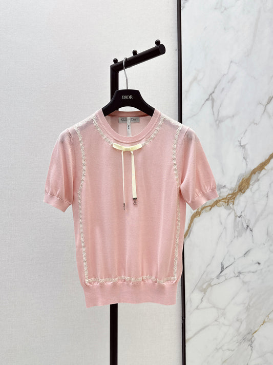 26ss Bow-tie collar knit T-shirt