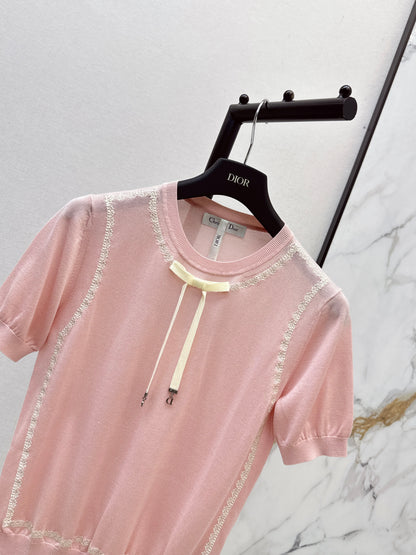 26ss Bow-tie collar knit T-shirt