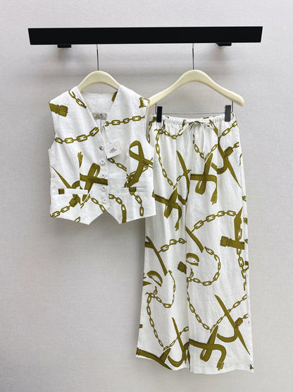 26ss Chain-print vest /straight-leg trousers