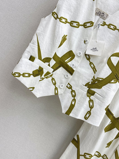 26ss Chain-print vest /straight-leg trousers