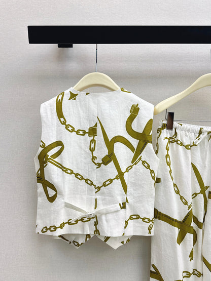 26ss Chain-print vest /straight-leg trousers