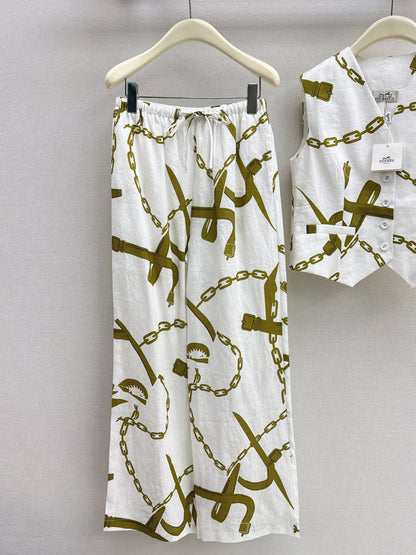 26ss Chain-print vest /straight-leg trousers