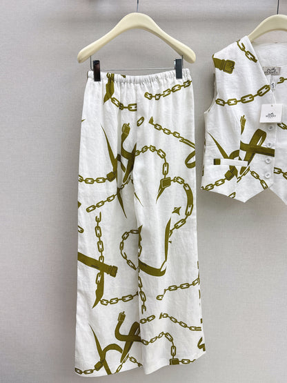 26ss Chain-print vest /straight-leg trousers