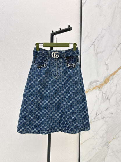 26ss Jacquard Denim Midi Skirt