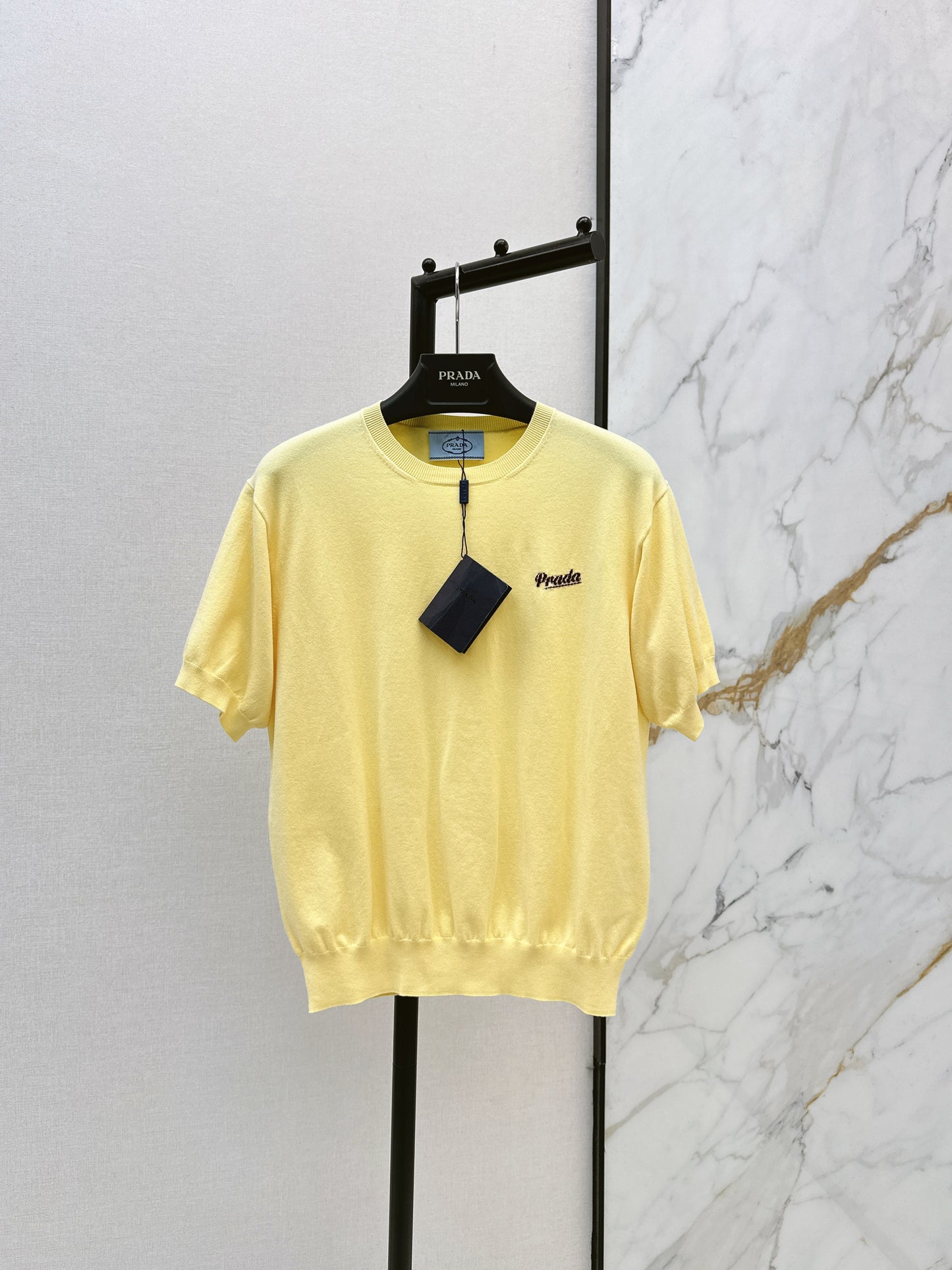 26ss Lemon Yellow Embroidered Knit T-Shirt