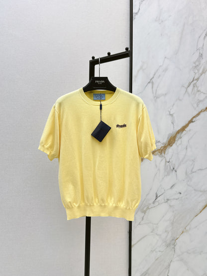 26ss Lemon Yellow Embroidered Knit T-Shirt