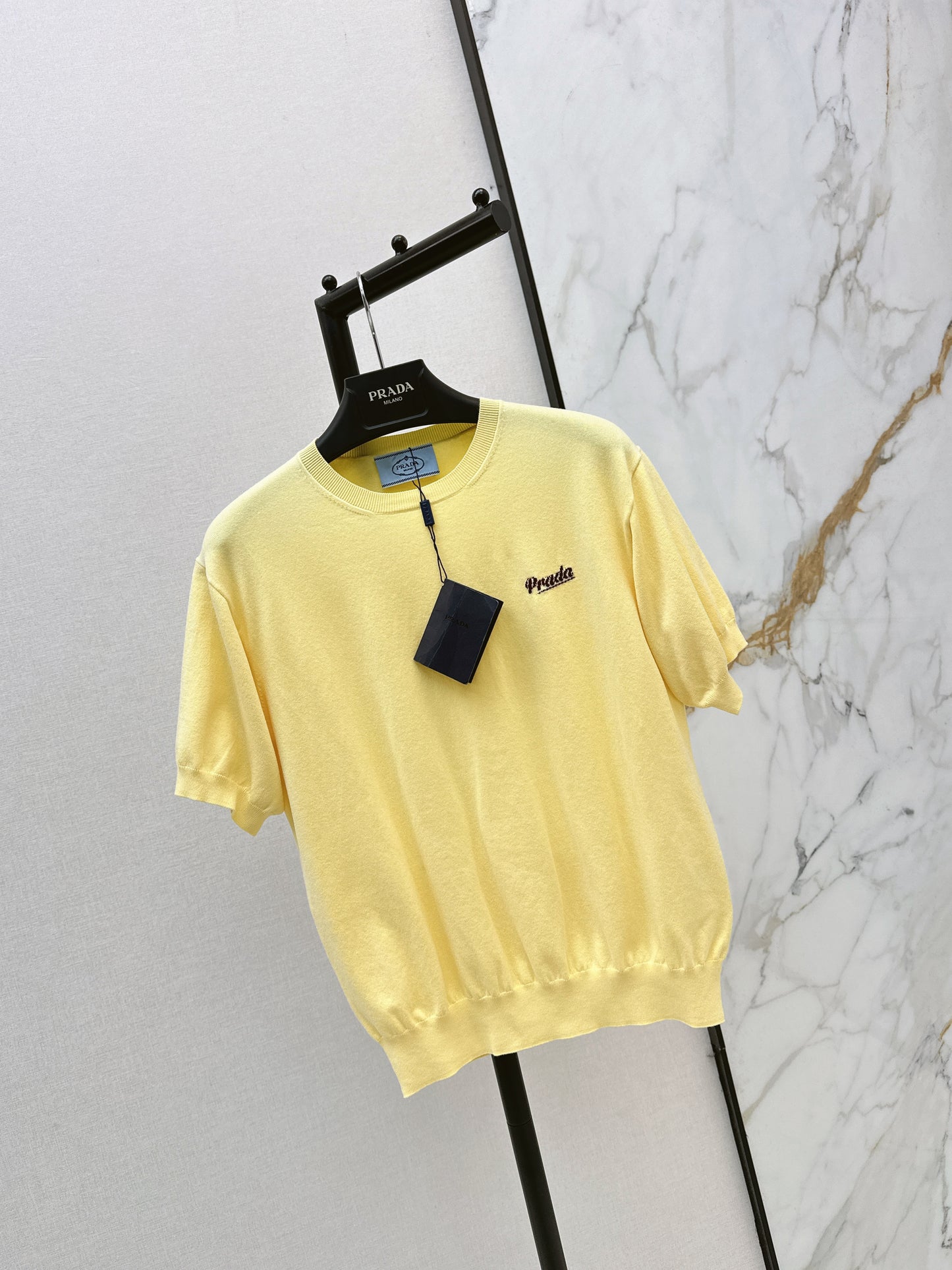 26ss Lemon Yellow Embroidered Knit T-Shirt