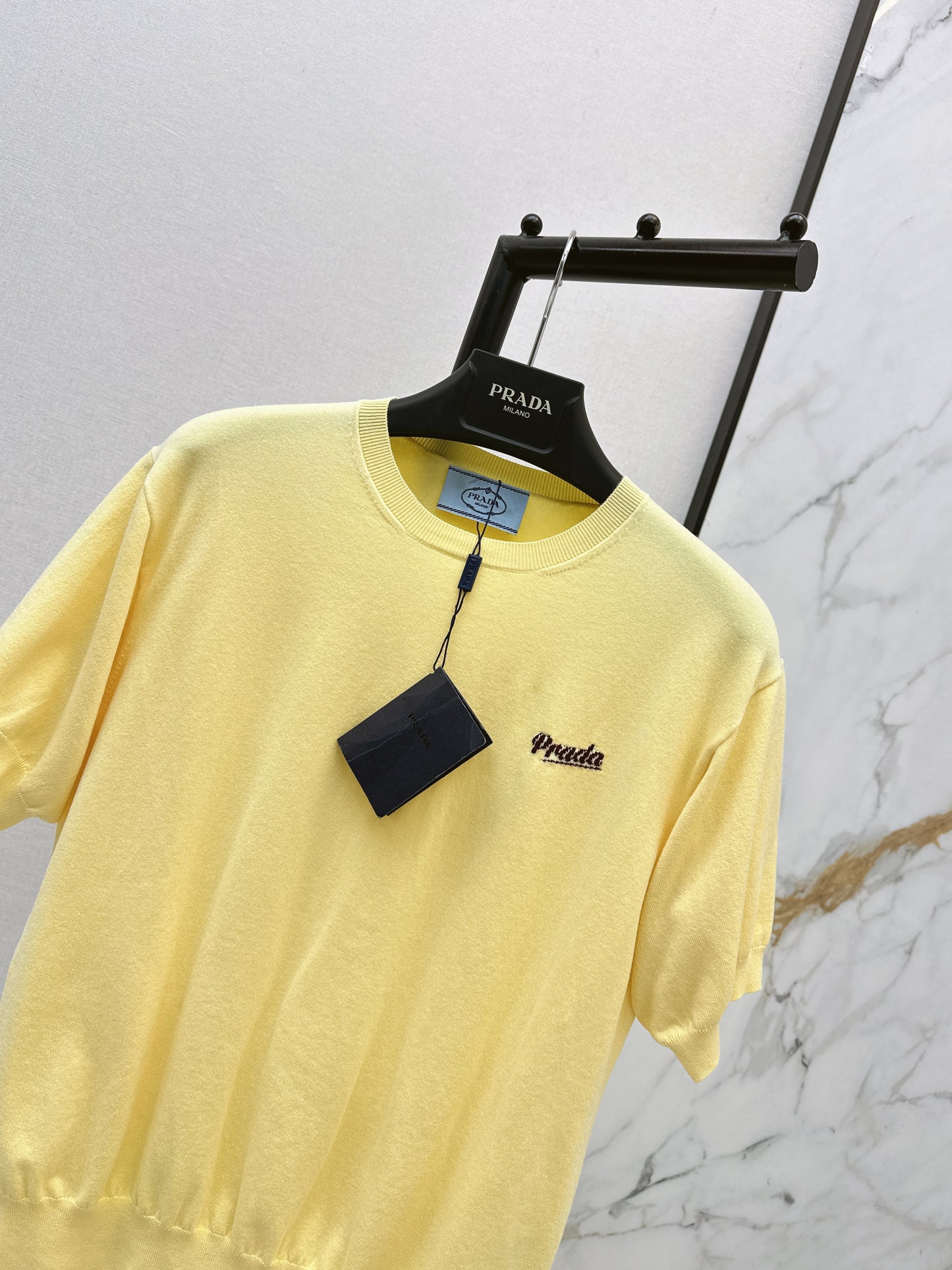 26ss Lemon Yellow Embroidered Knit T-Shirt