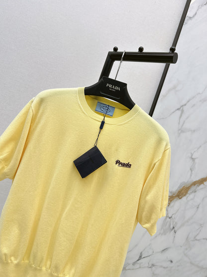 26ss Lemon Yellow Embroidered Knit T-Shirt