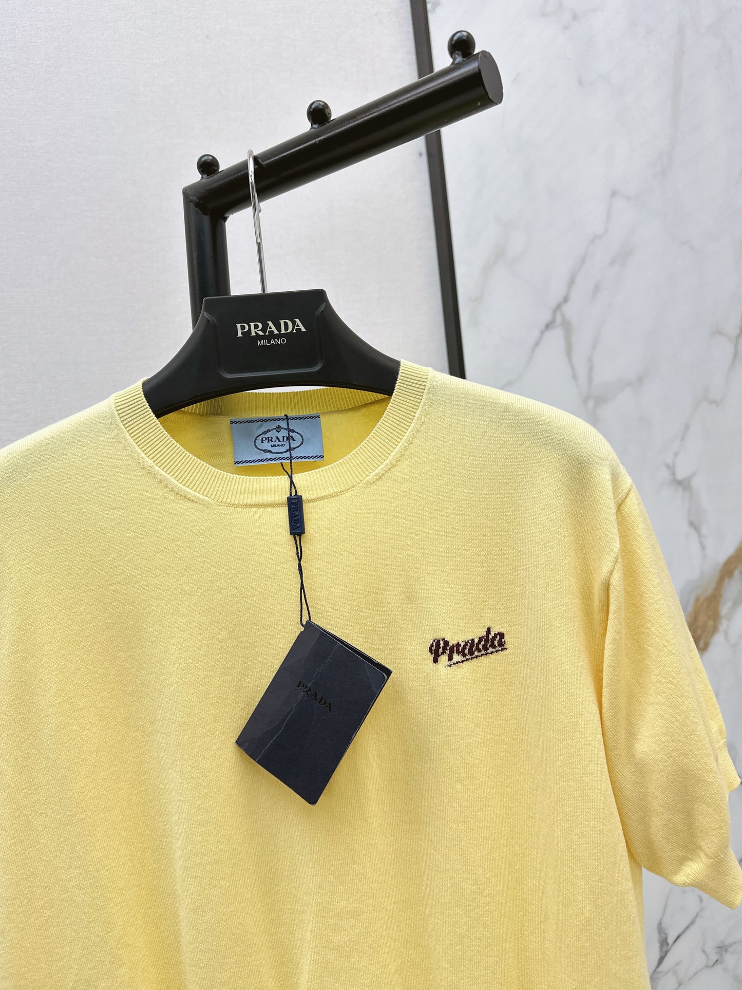 26ss Lemon Yellow Embroidered Knit T-Shirt