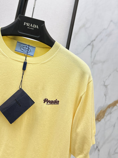 26ss Lemon Yellow Embroidered Knit T-Shirt