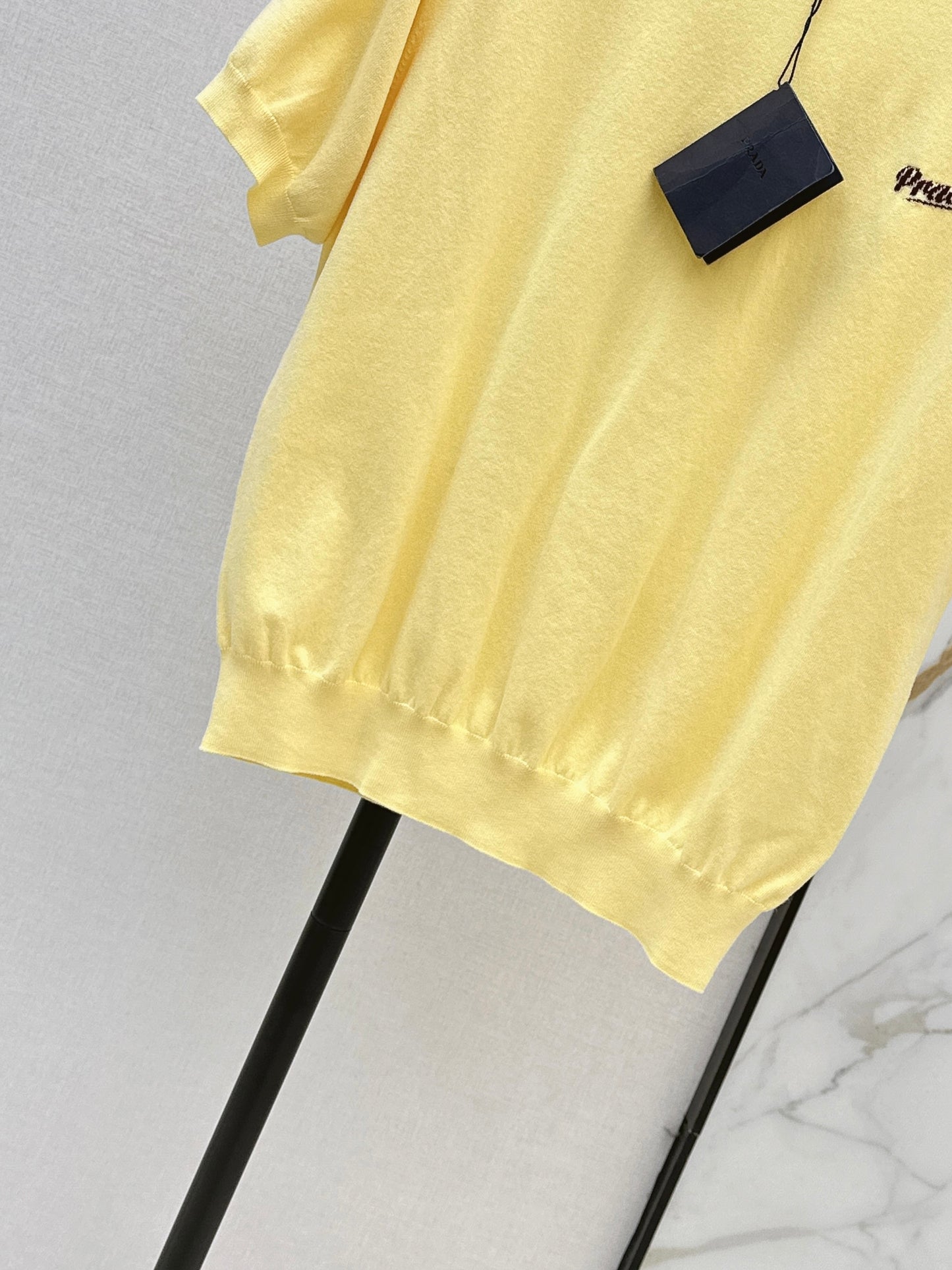 26ss Lemon Yellow Embroidered Knit T-Shirt