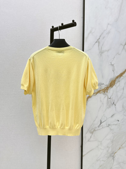 26ss Lemon Yellow Embroidered Knit T-Shirt