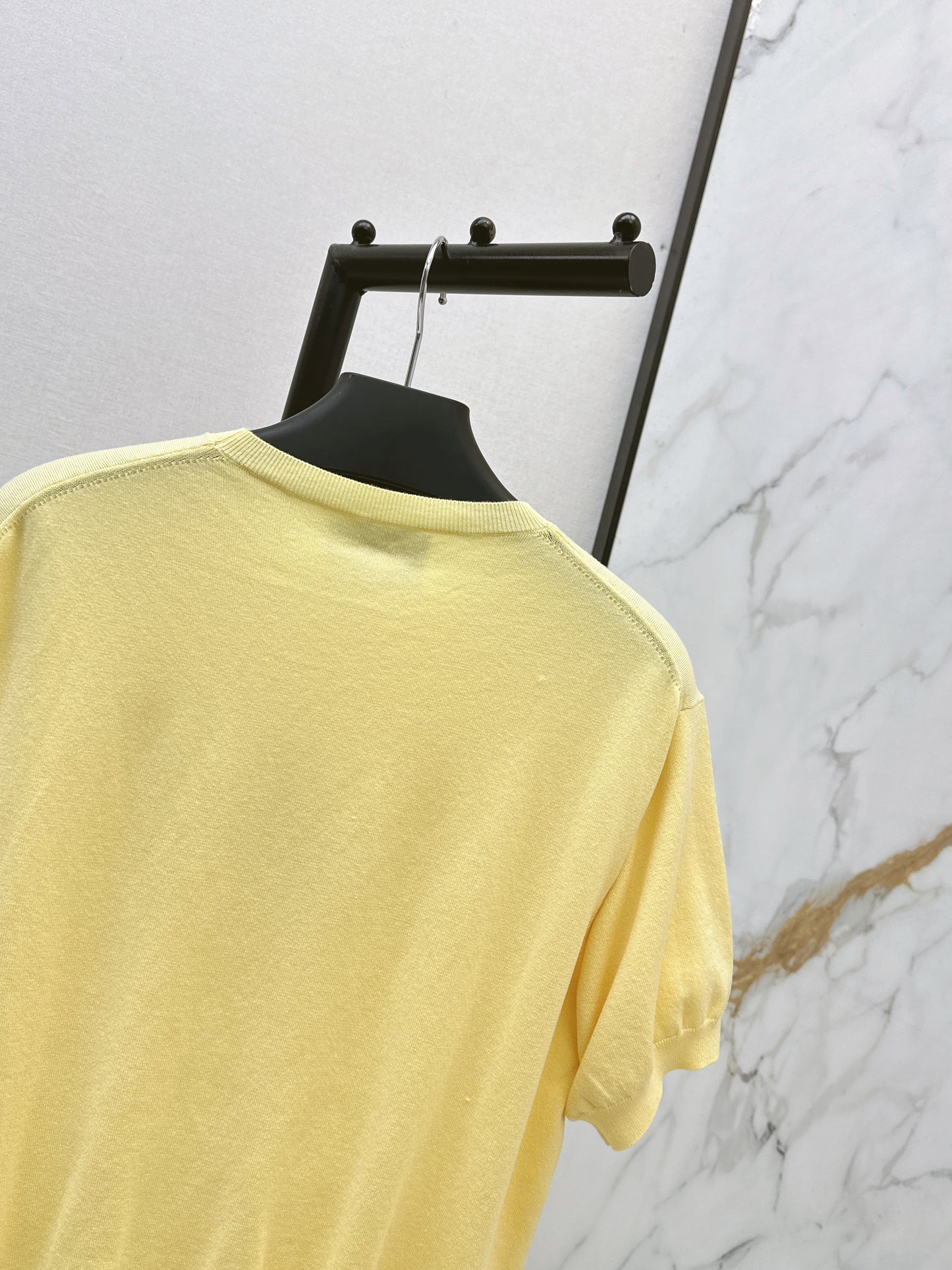26ss Lemon Yellow Embroidered Knit T-Shirt