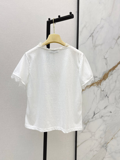 26ss Lace-trimmed V-neck T-shirt