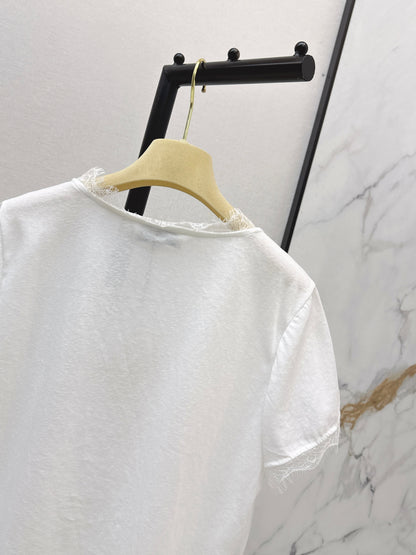 26ss Lace-trimmed V-neck T-shirt