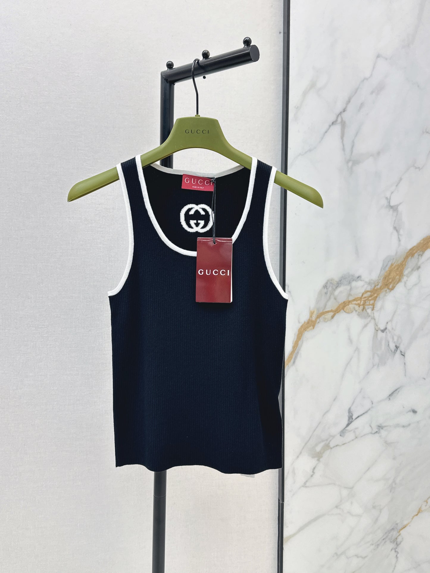 26ss Color-blocked trim knit vest