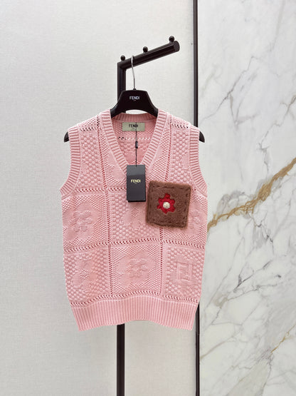 26ss 3D Floral V-Neck Knit Vest