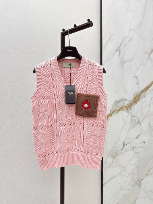 26ss 3D Floral V-Neck Knit Vest