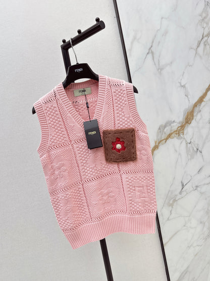 26ss 3D Floral V-Neck Knit Vest