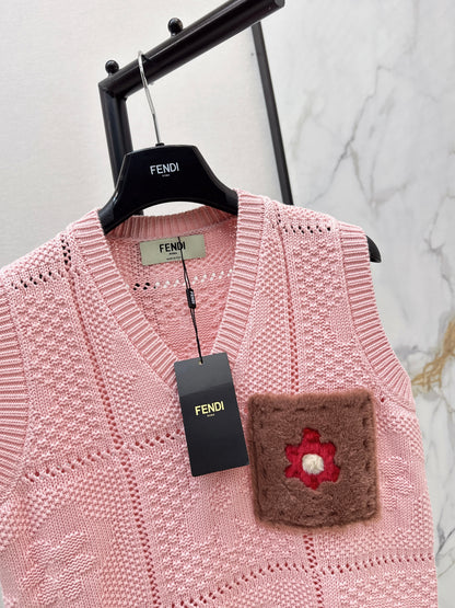 26ss 3D Floral V-Neck Knit Vest