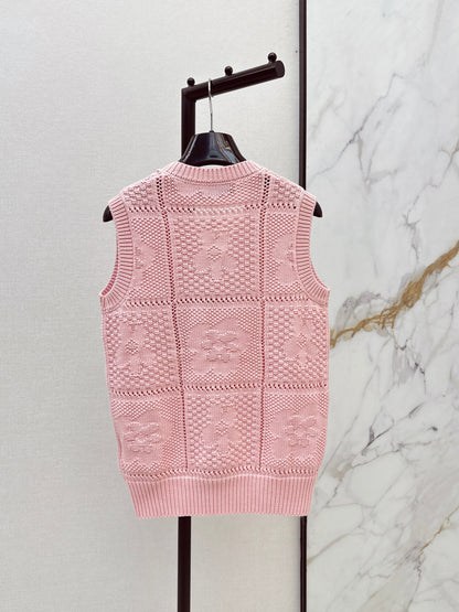 26ss 3D Floral V-Neck Knit Vest