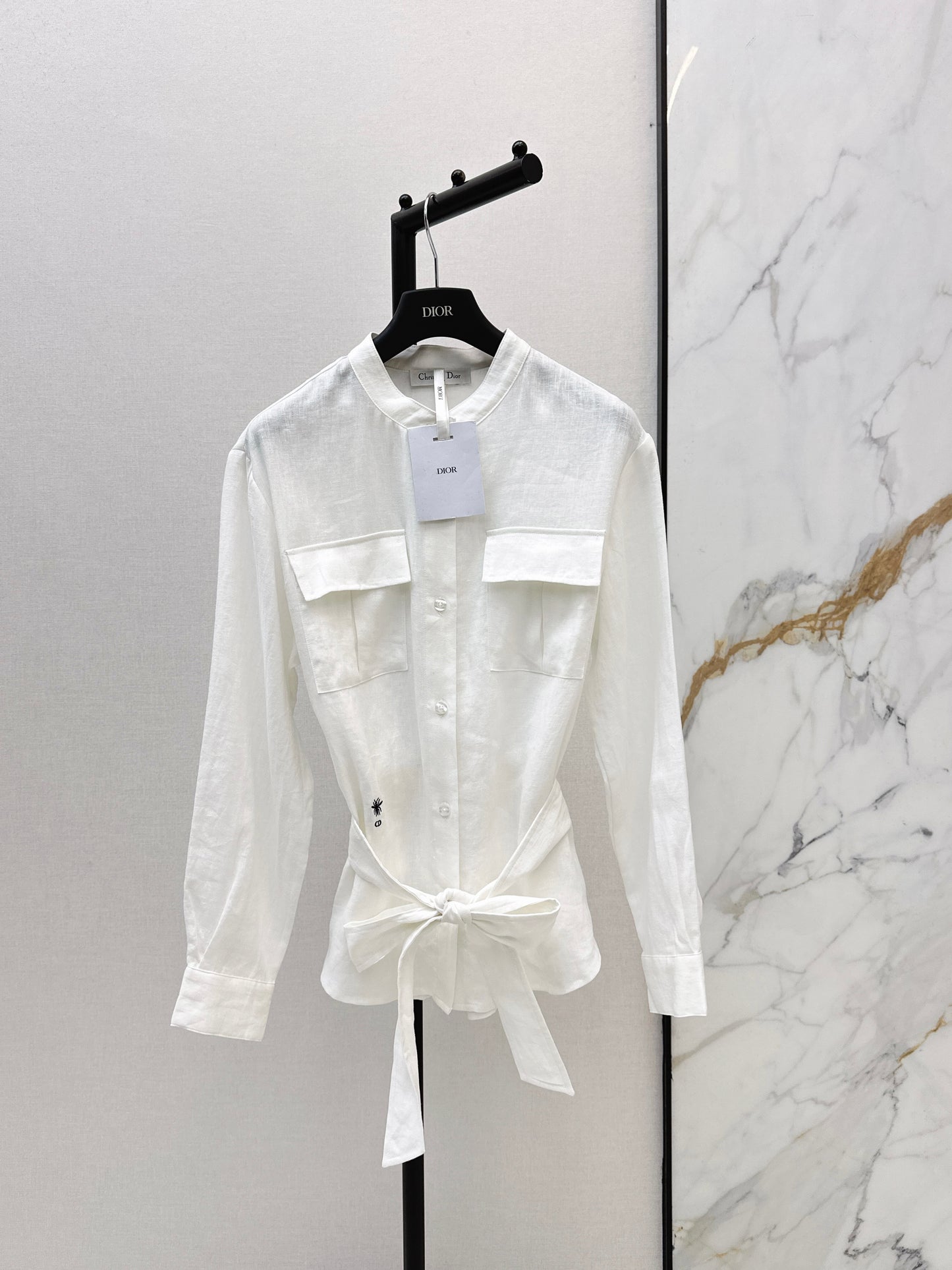 26ss Bee Embroidery Stand Collar Shirt