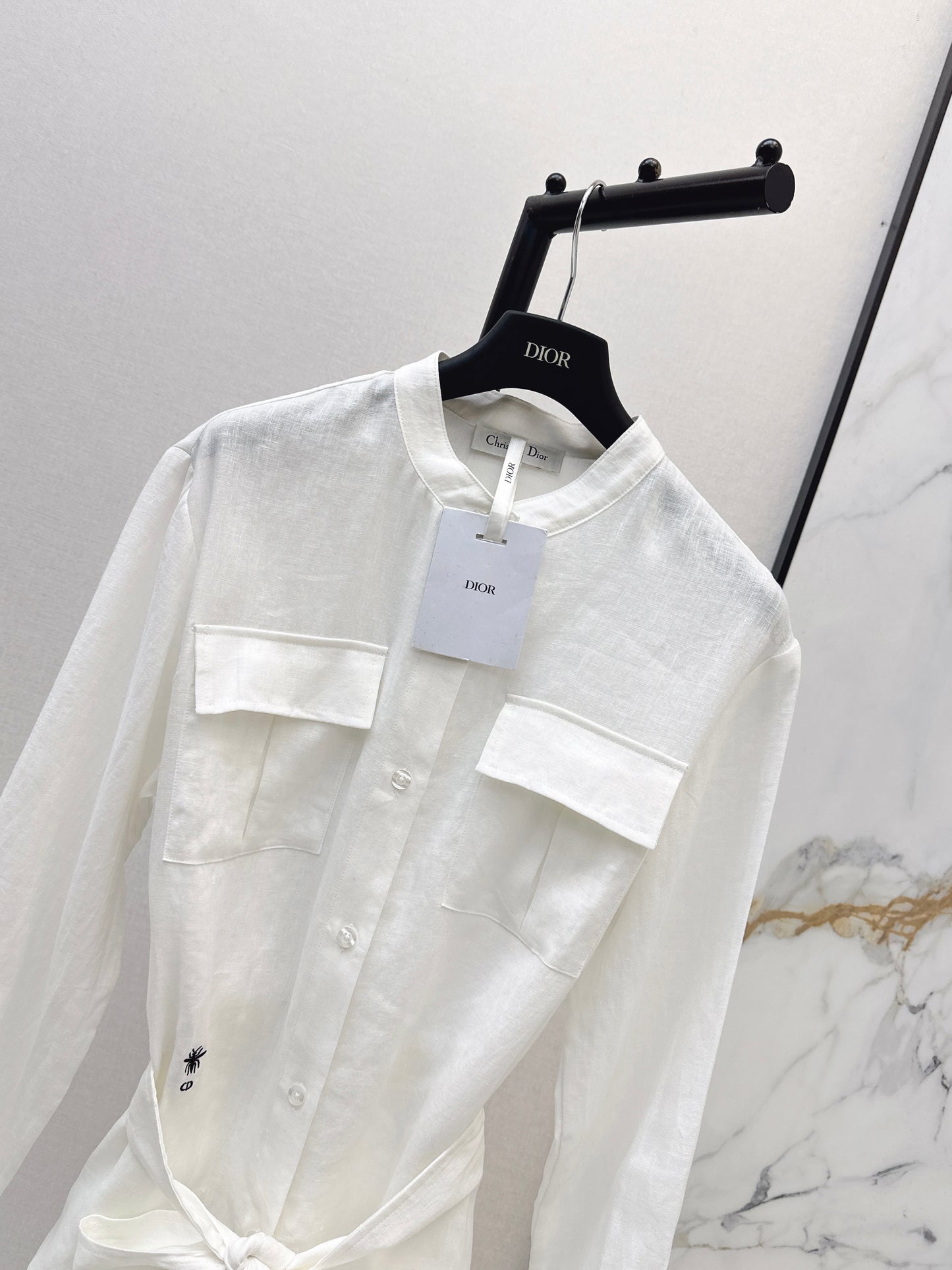 26ss Bee Embroidery Stand Collar Shirt