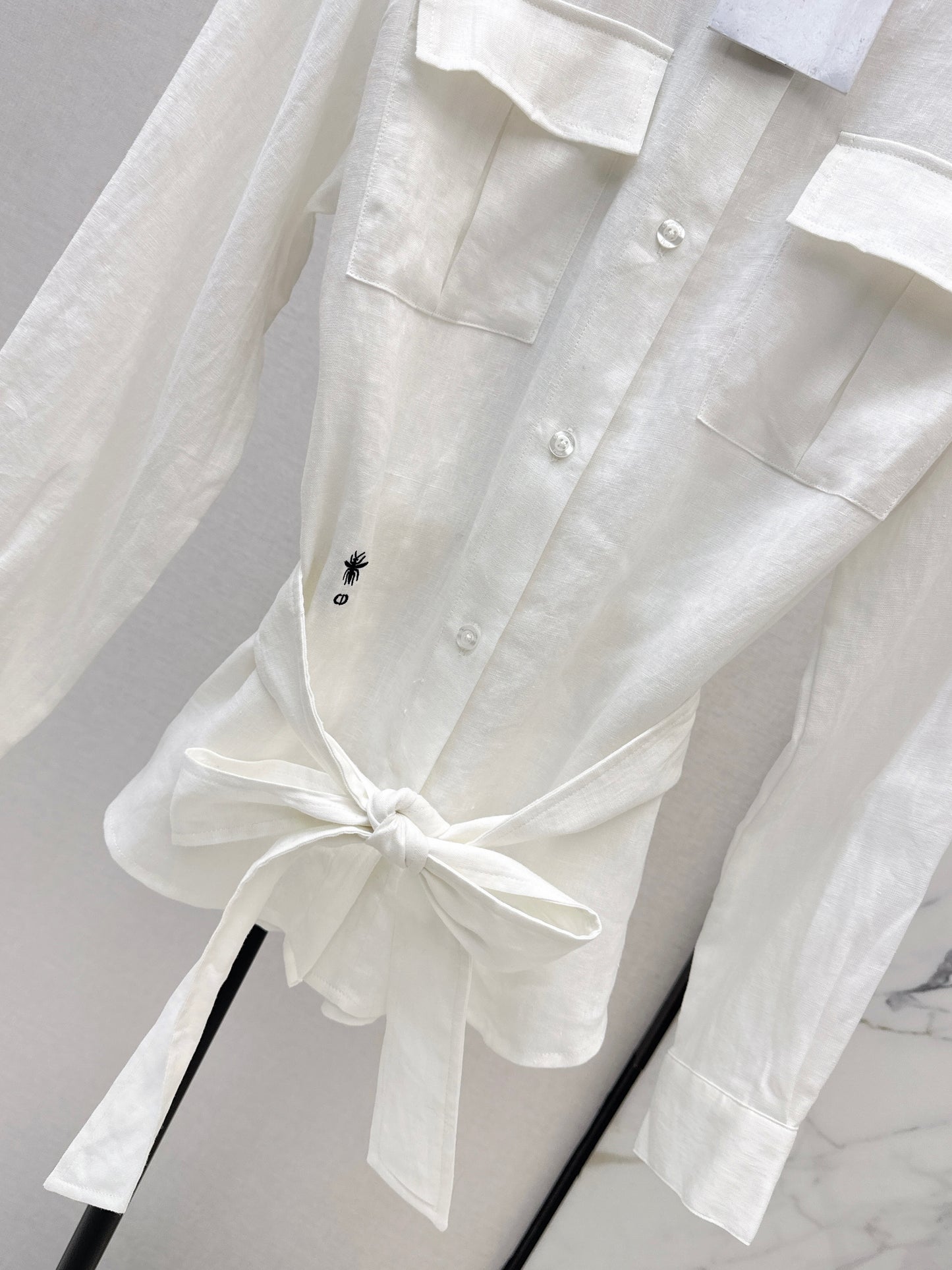 26ss Bee Embroidery Stand Collar Shirt