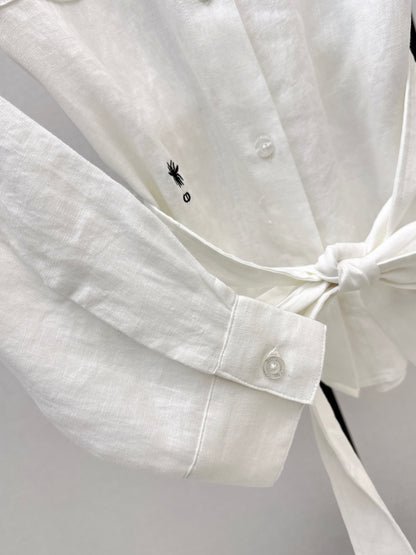 26ss Bee Embroidery Stand Collar Shirt