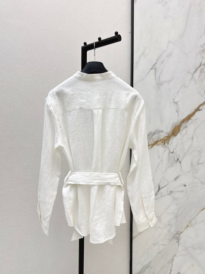 26ss Bee Embroidery Stand Collar Shirt