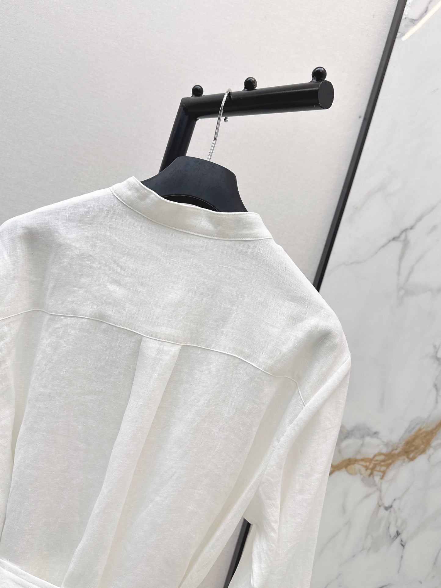 26ss Bee Embroidery Stand Collar Shirt