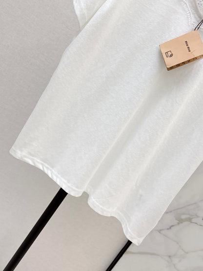 26ss Lace-trimmed V-neck T-shirt