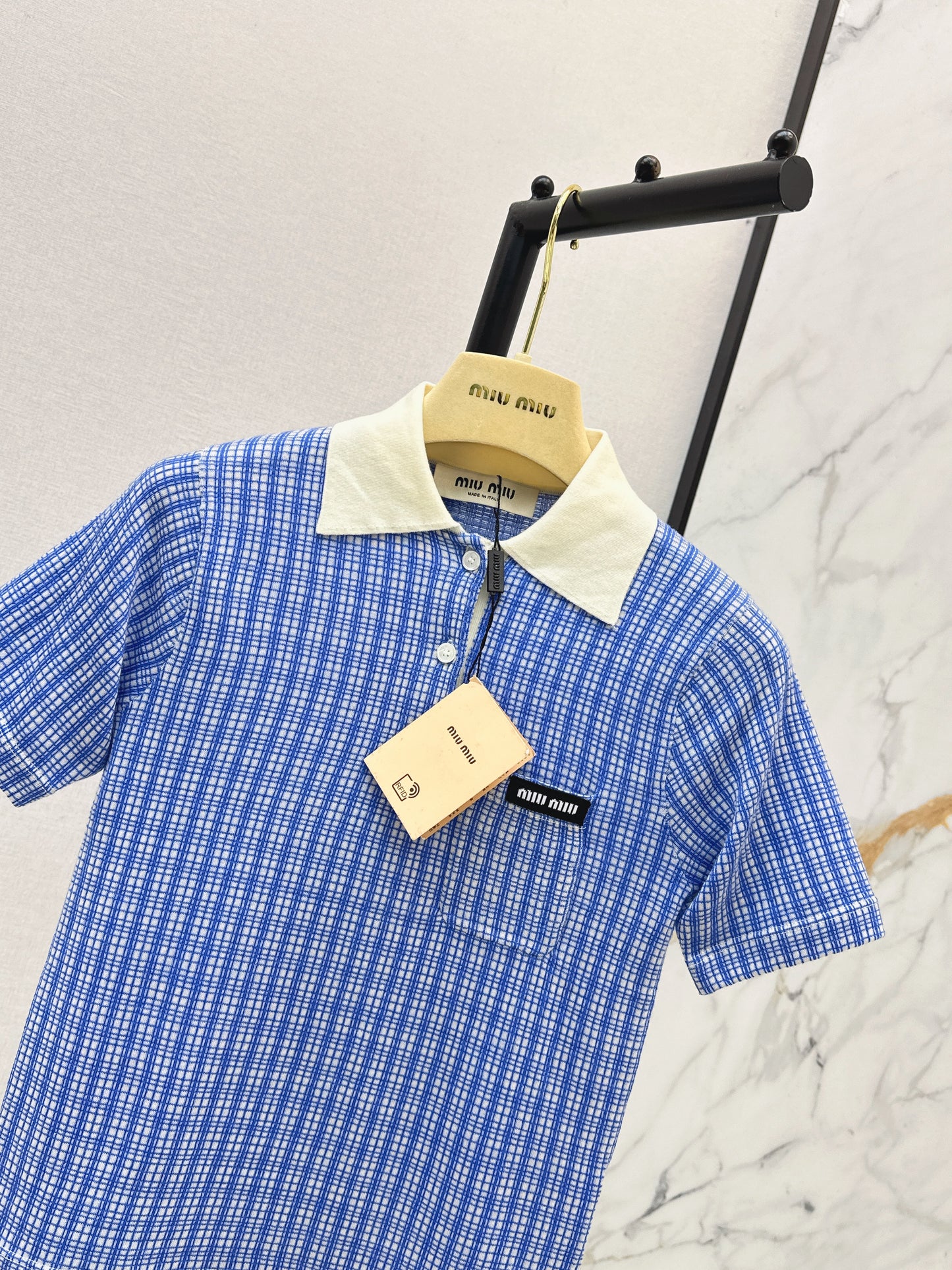 26ss Fine Check Polo Knit T-Shirt