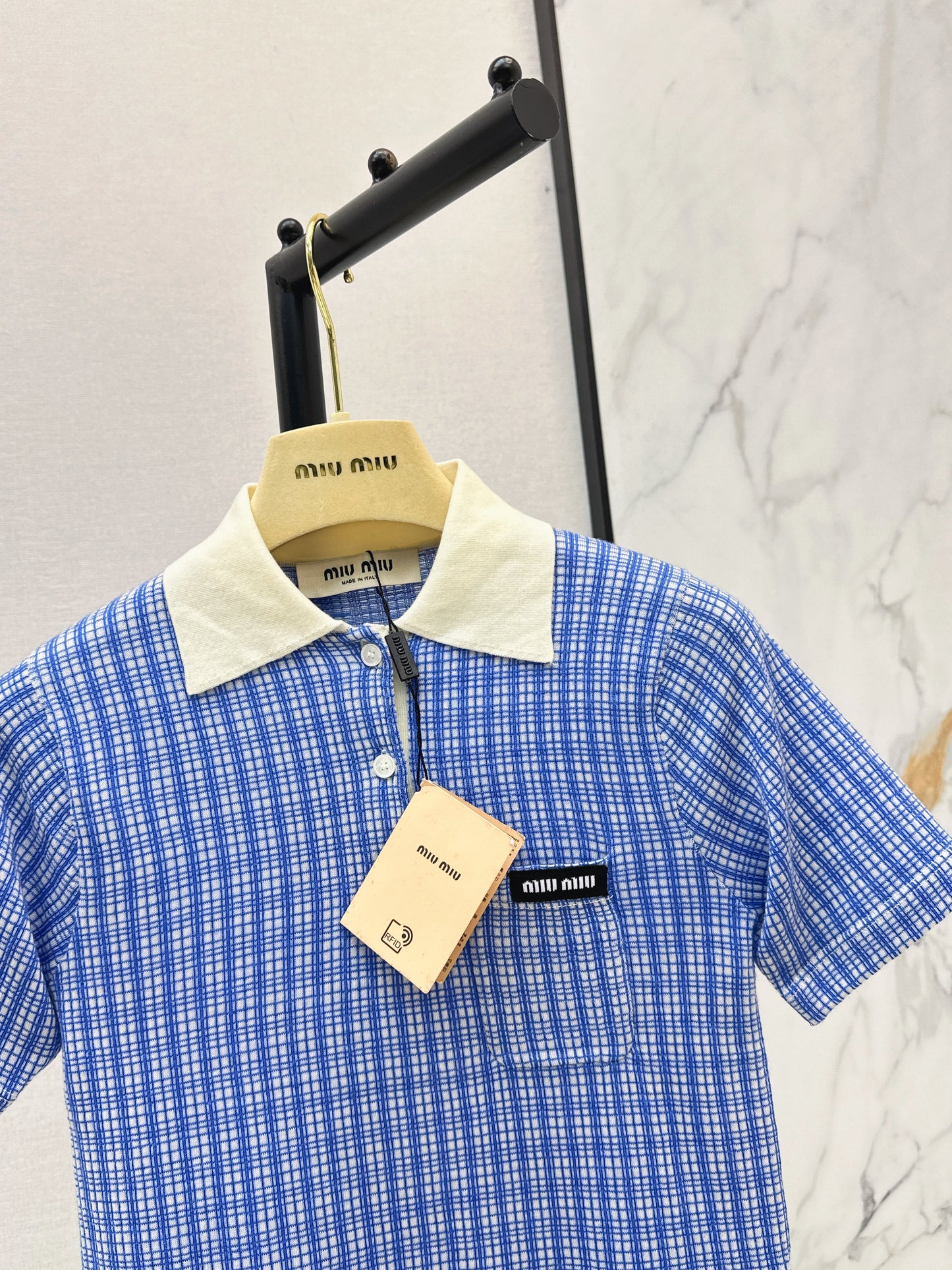 26ss Fine Check Polo Knit T-Shirt