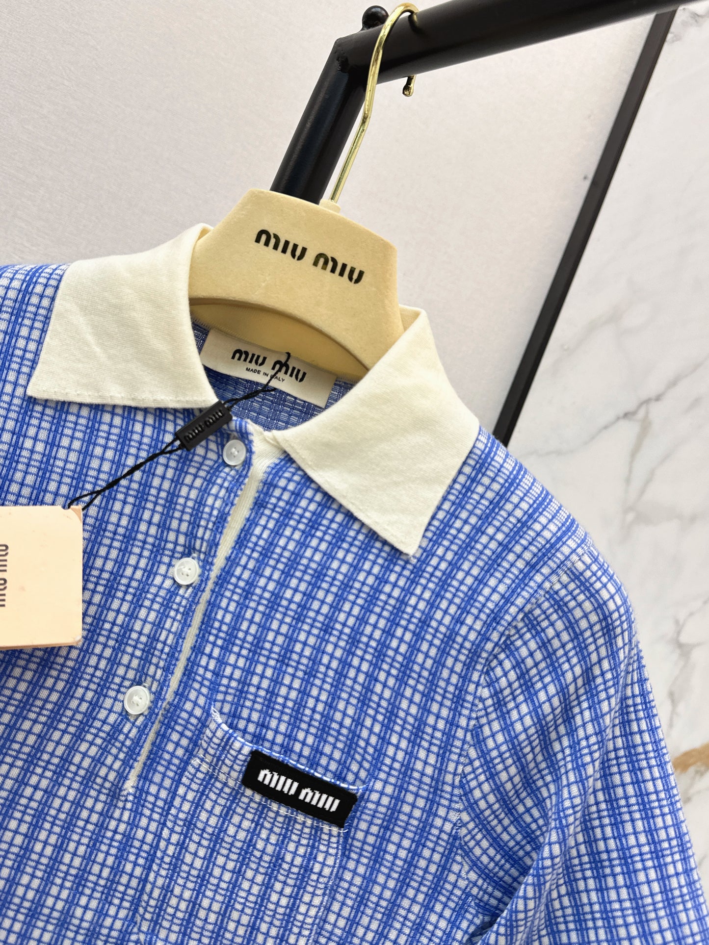 26ss Fine Check Polo Knit T-Shirt