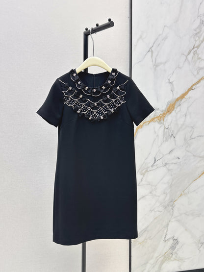 26ss Bow-embellished rhinestone dress