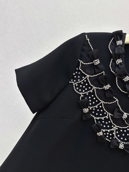 26ss Bow-embellished rhinestone dress
